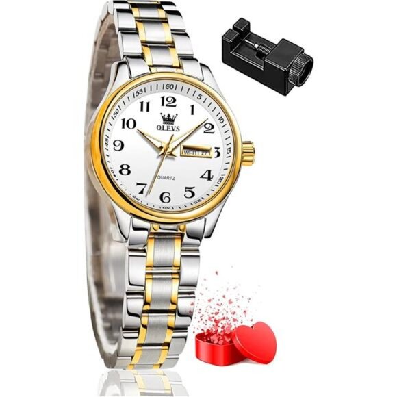 Women Watches Gold Silver Stainless Steel Waterproof Analog Large Easy Reader